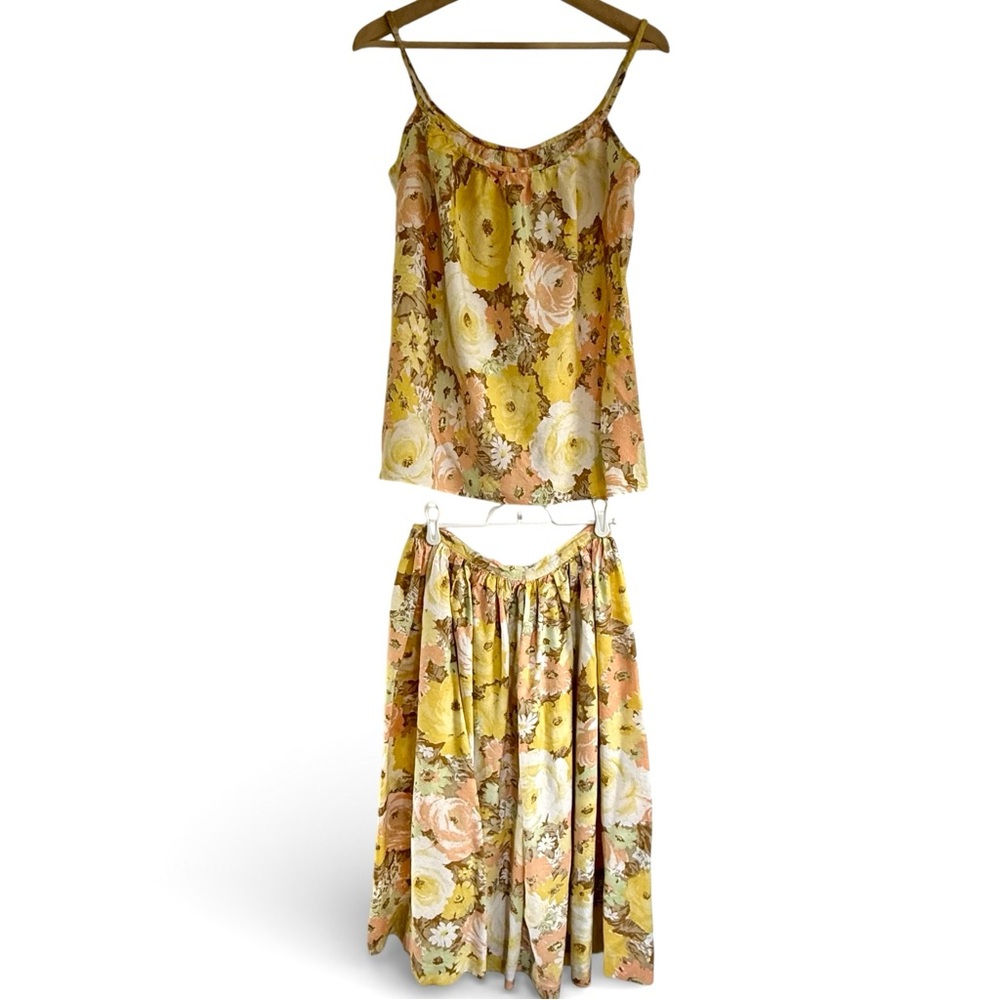 Vintage Floral Yellow and White Skirt and Tank Dress Set Easter - Picture 1 of 11